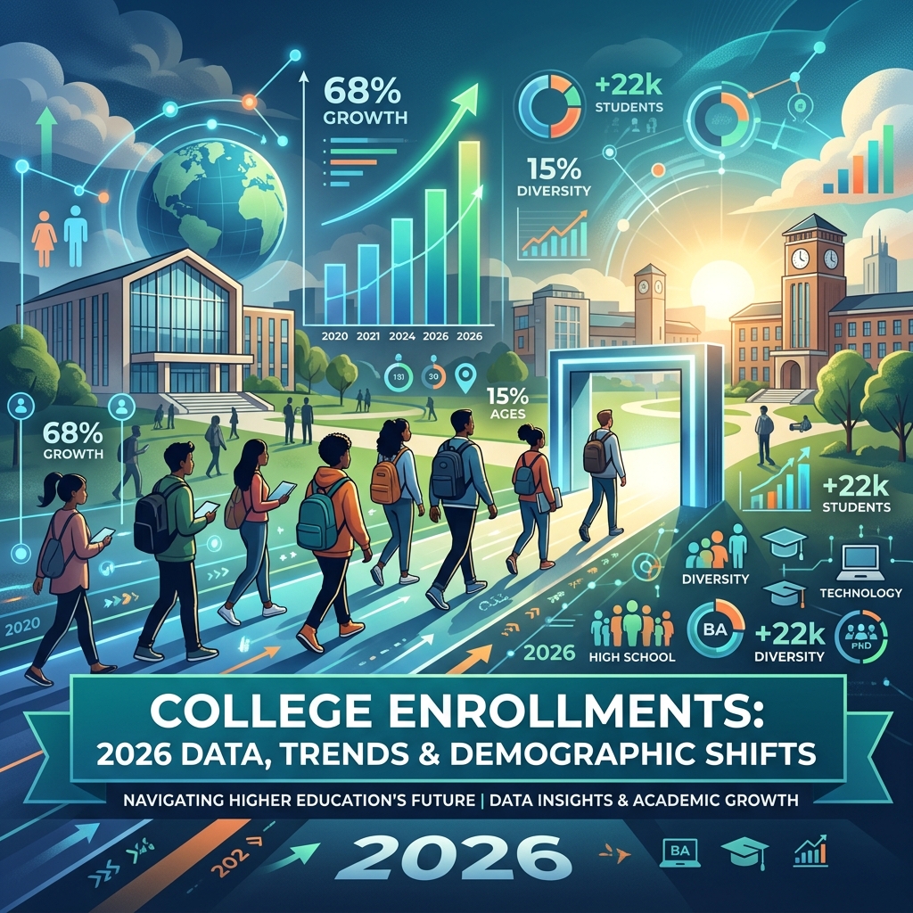 Data analysts reviewing charts and graphs of shifting college demographics and student populations